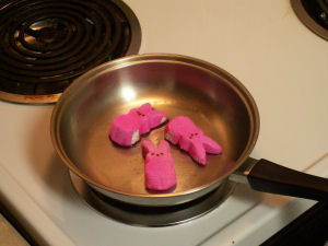 Peeps in hot oil!